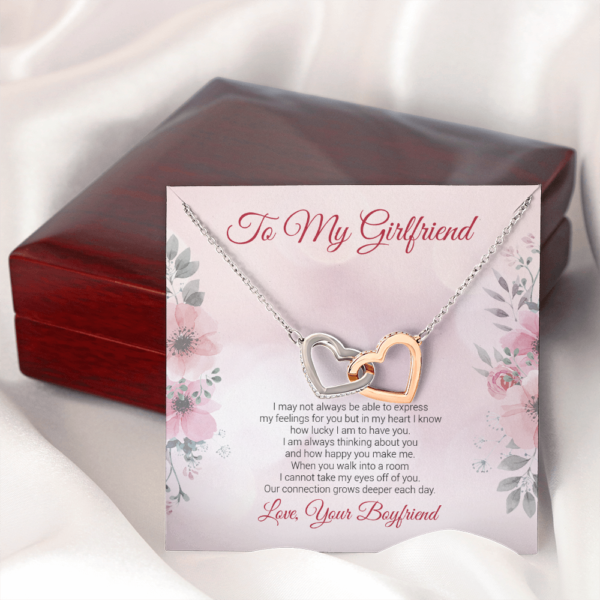 To My Girlfriend Message Card Jewelry Interlocking Hearts Necklace - Image 3