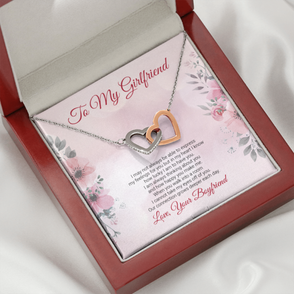 To My Girlfriend Message Card Jewelry Interlocking Hearts Necklace - Image 4