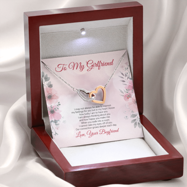 To My Girlfriend Message Card Jewelry Interlocking Hearts Necklace - Image 5