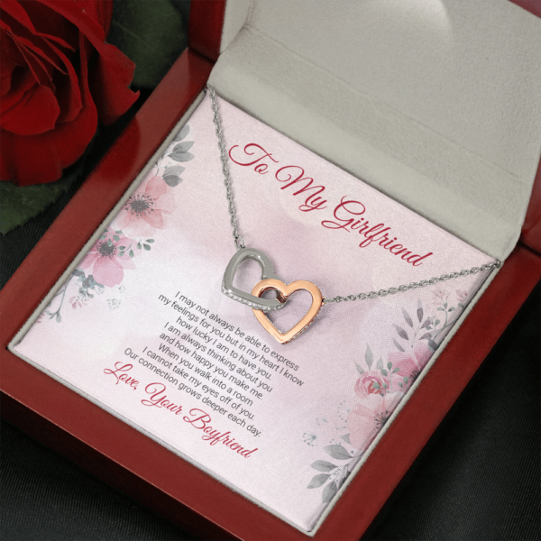 To My Girlfriend Message Card Jewelry Interlocking Hearts Necklace - Image 7